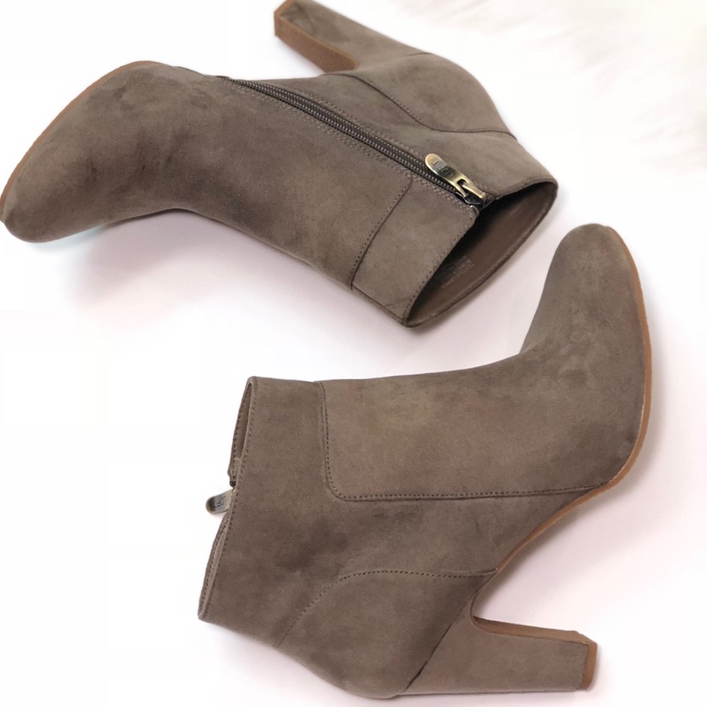 Loft Suede Gray Heel Booties with Side Zipper